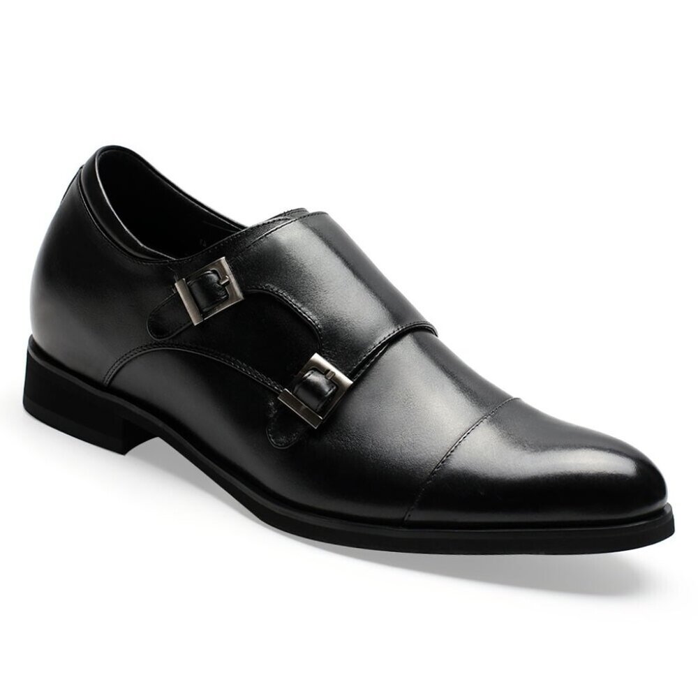 CHAMARIPA 7cm/2.76" elevator Shoes Men Black leather double Monk shoes